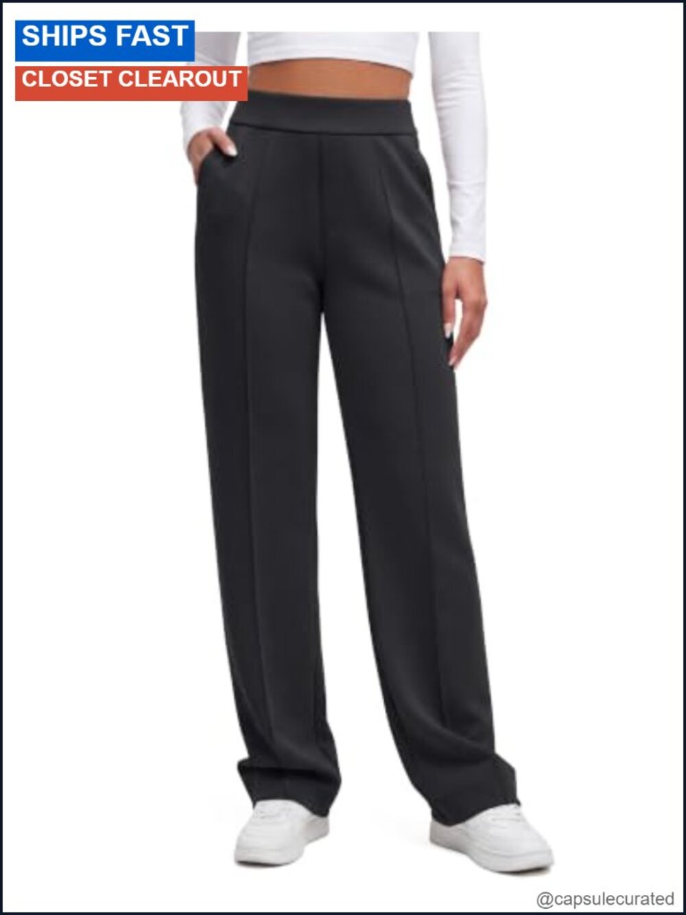 Womens High Waist Straight Leg Sweatpants Pockets Lounge Athletic